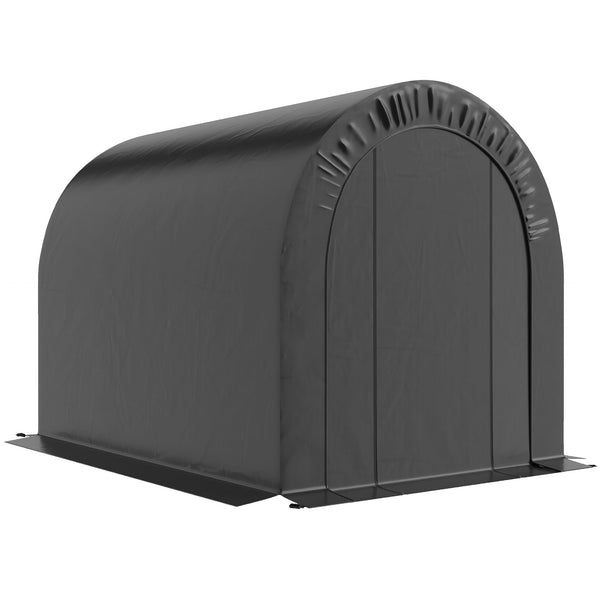 Heavy-duty and portable 6 x 8 galvanized steel motorcycle garden shed, black