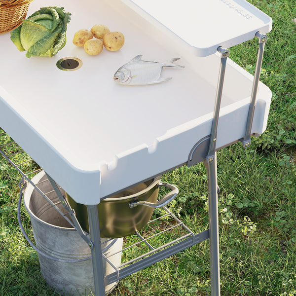 Folding cooler table with drainage system
