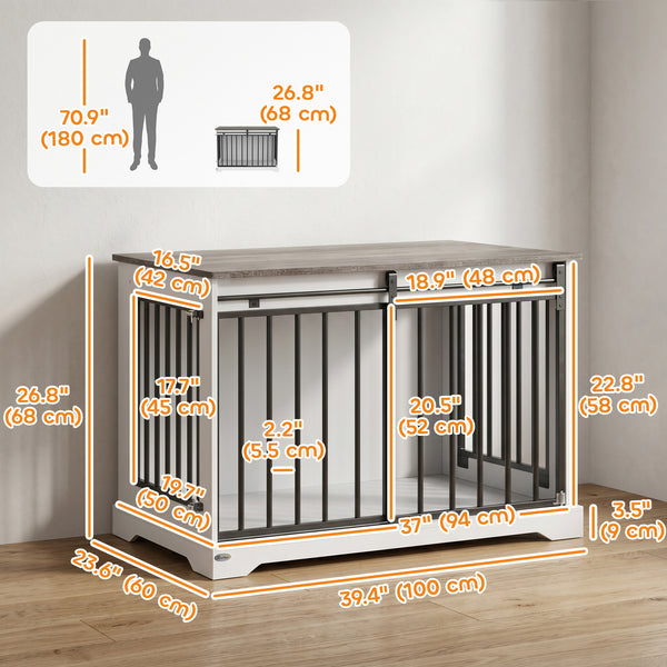 Dog crate furniture with sliding door, 100 cm, white