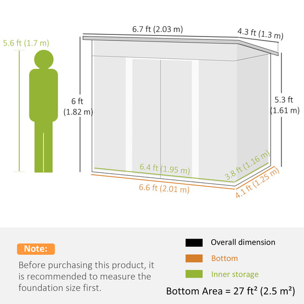Metal garden shed, 2.13 m x 1.22 m, lockable, green.