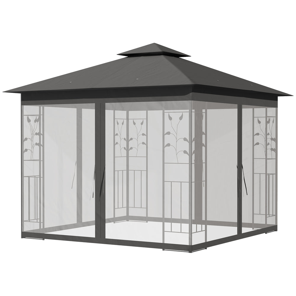 10'x10' Soft-top Steel Patio Gazebo Outdoor Sun Shelter with 2-Tier Polyester Roof, Curtain Sidewalls, Grey