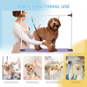 Adjustable Dog Grooming Table with 2 Safety Straps and Storage Basket, Purple