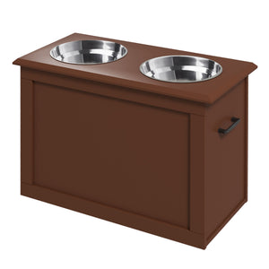 Raised dog bowls with storage, brown