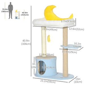 Cat tree with Teddy fleece bed, scratching post, hanging toy, star platform