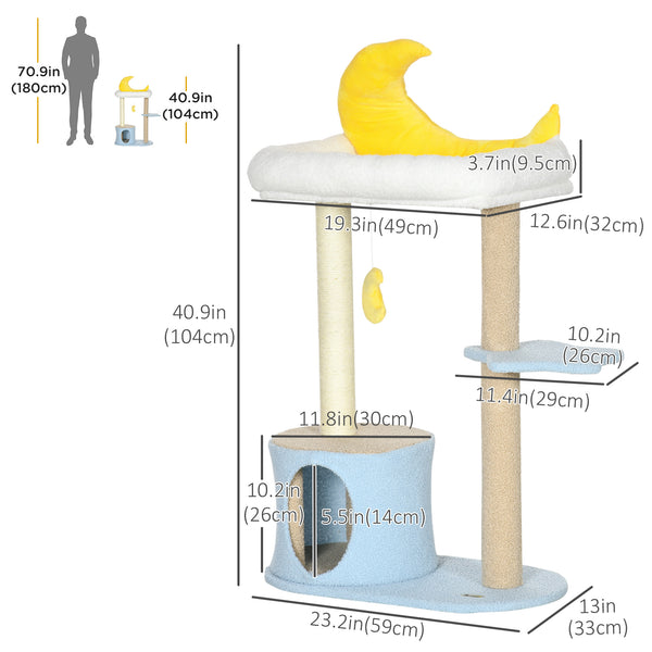 Cat tree with Teddy fleece bed, scratching post, hanging toy, star platform