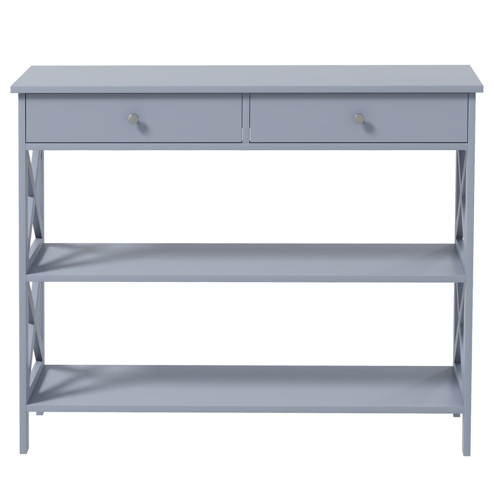 Modern entrance console with 2 drawers and 2 shelves, gray