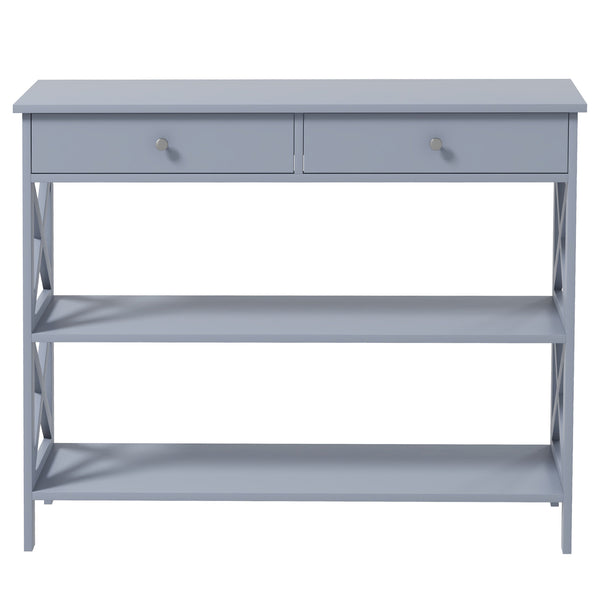 Modern entrance console with 2 drawers and 2 shelves, gray