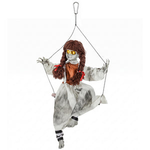 Animated spooky girl on a swing with light-up eyes, sounds, and motion – Reddish-brown and cream white