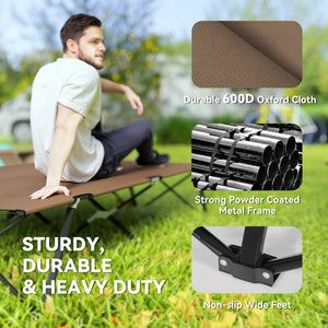 76 Inch Portable Double Person Folding Camp Bed with Carry Bag, Khaki