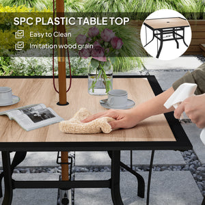 Square dining table with parasol hole and stainless steel frame