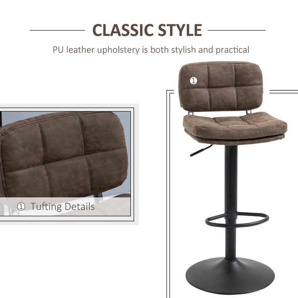 Set of 2 Counter Height Swivel Bar Stools with Adjustable Height, Backrest and Footrest, in PU Leather