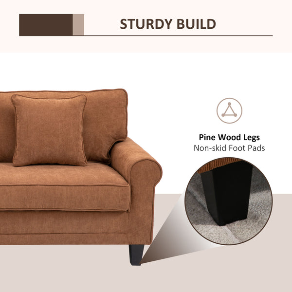 Modern 3-seater sofa in corduroy fabric with rolled arms, brown