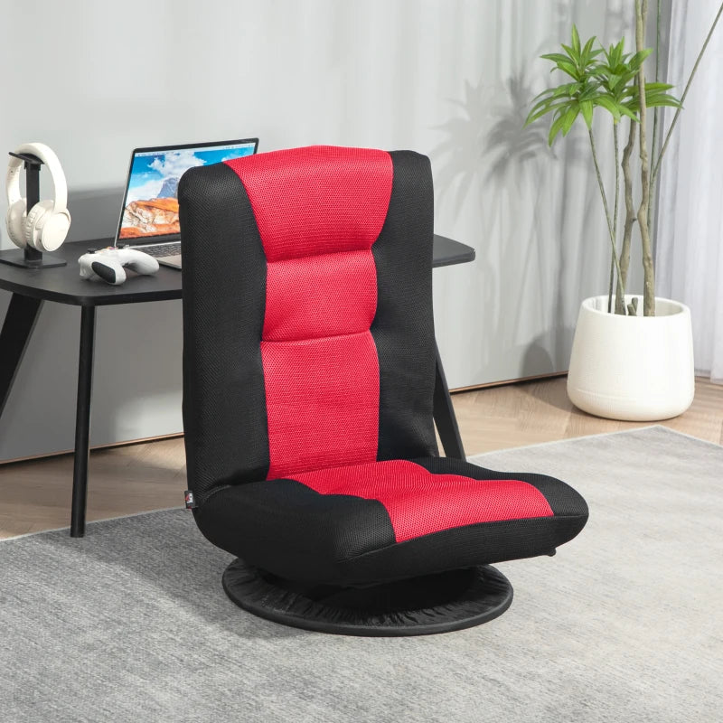 360 Degree Swivel Folding Floor Chair, 6 Position Adjustable, Red