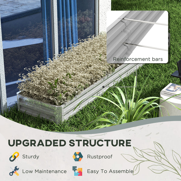 Raised galvanized steel planter with vegetable stakes, silver 