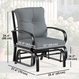 Rocking chair with cushions, steel frame, curved armrests, light gray