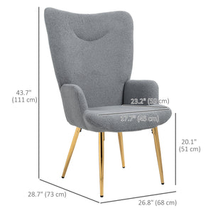 Sherpa fabric accent chair with metal legs, gray