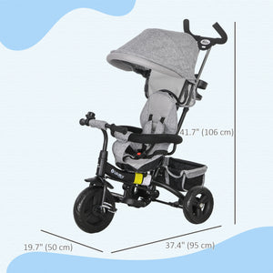 6 in 1 Toddler Tricycle with Basket, Canopy, 5-Point Safety Harness, Grey