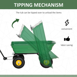 Sturdy, green garden cart with tipping bed