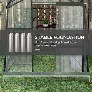 Polycarbonate greenhouse with sliding door, 5-level roof ventilation and gutter