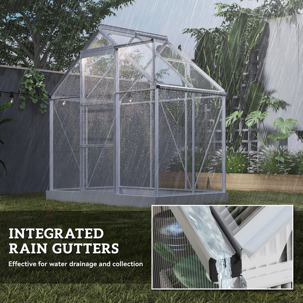Polycarbonate greenhouse with sliding door, window, aluminum frame and foundation