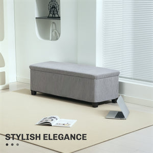 Pouf with storage and velvet cover, light gray