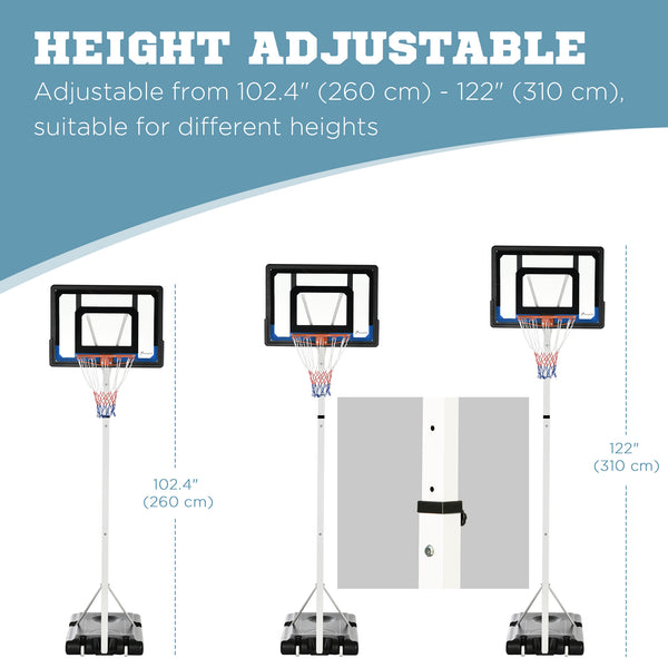 Adjustable basketball hoop with sturdy backboard and weighted base