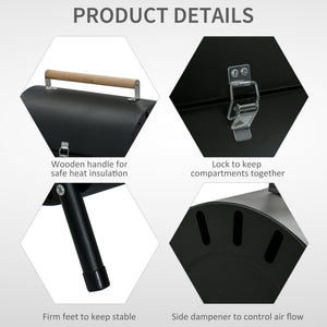 Outdoor Charcoal BBQ Grill, Tabletop Folding Barbecue Grill with Handle, 17.3" x 9.8" x 14", Black