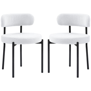 Set of 2 kitchen chairs with fleece upholstery, cream white