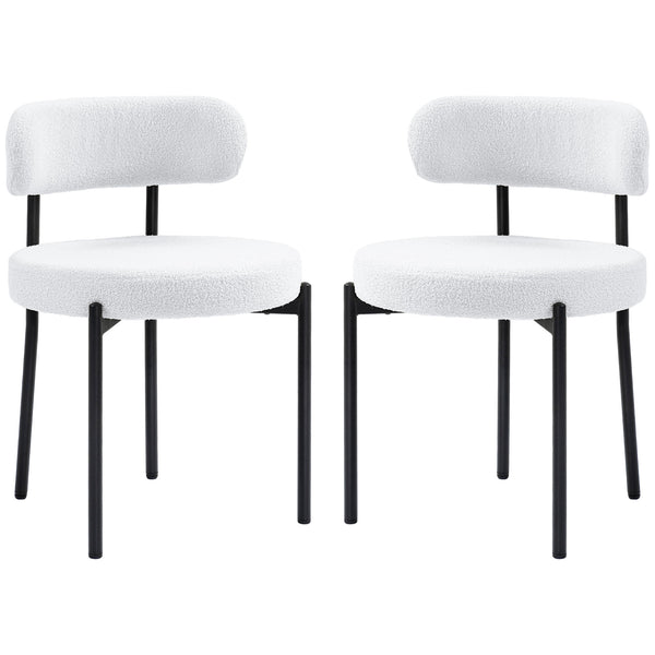 Set of 2 kitchen chairs with fleece upholstery, cream white