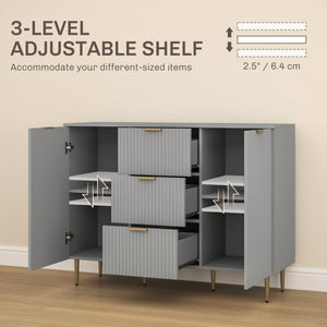 Modern kitchen storage cabinet with 3 drawers and adjustable shelves, grey