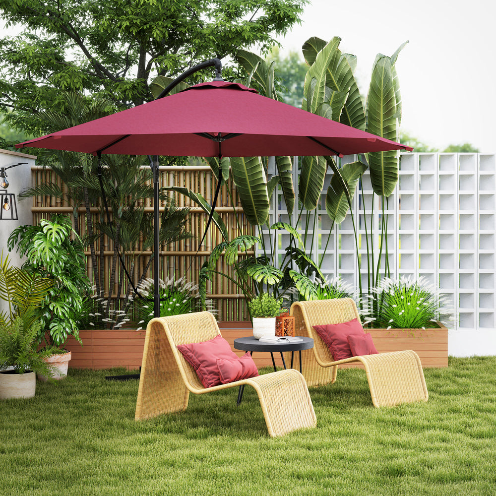 9.5-foot cantilever parasol with wind protection strap and cover, red
