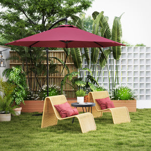9.5-foot cantilever parasol with wind protection strap and cover, red