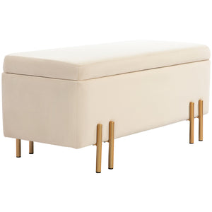 Folding Storage Ottoman Bench with Metal Legs, Beige