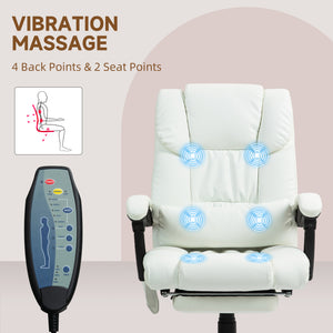 6-point vibrating massage chair with retractable footrest, white