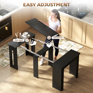 Extendable dining table for small spaces, seats up to 6, aged black