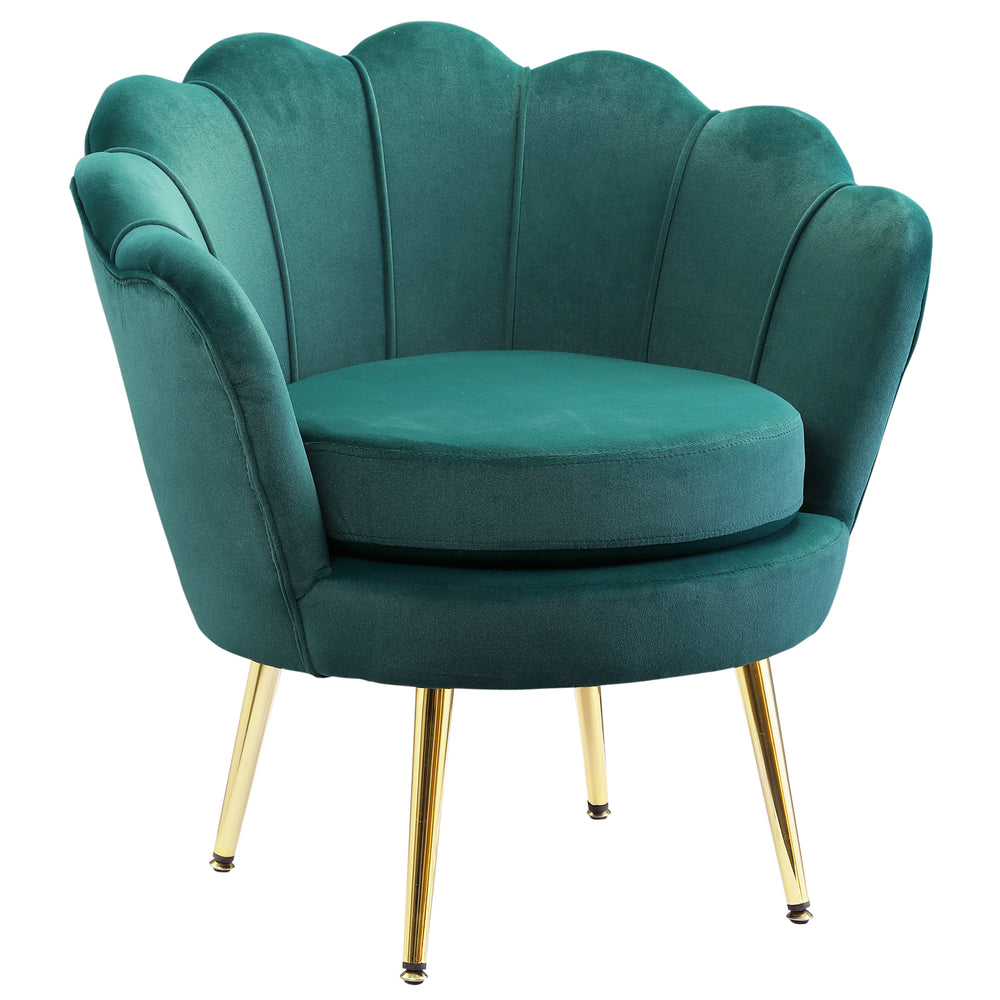 Lotus velvet fabric accent chair with gold metal legs, dark green