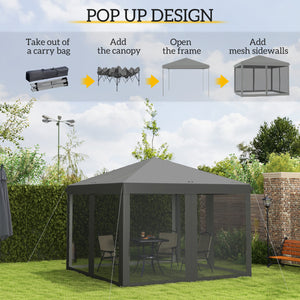 10' x 10' Gazebo with Removable Side Netting and Carry Bag for Outdoor Patio, Light Gray