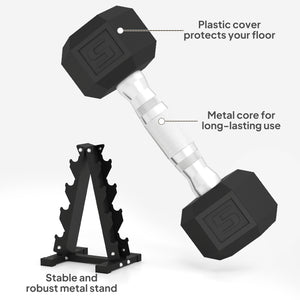 100 lb Hex Dumbbell Set with Rack, Non-Slip Handles