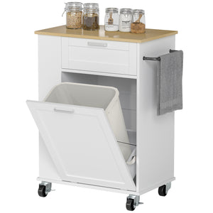 Mobile kitchen island with tilt bin compartment, drawer and storage