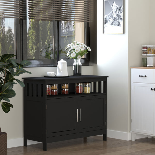 Wooden Storage Buffet with 2-Tier Cabinet and Open Shelf, Black