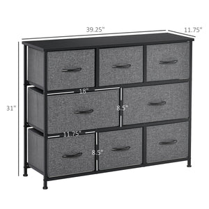 8-bin dresser storage tower with metal frame and fabric drawers