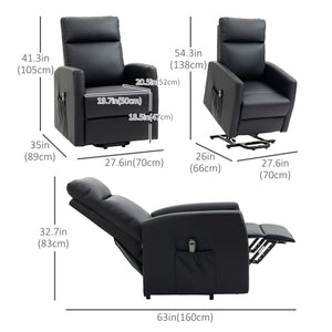 Electric Lift Recliner Chair with Remote Control and Side Pocket, Black