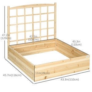 Raised wooden planter with trellis for climbing plants