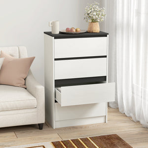 High chest of drawers with 4 drawers - white wood effect.