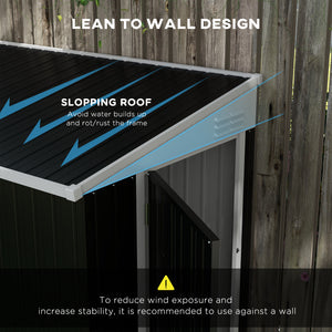 Lean-to metal garden shed with lockable door and ventilation, dark grey