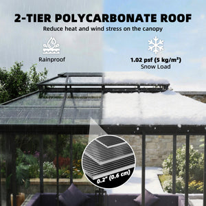 10' x 14' outdoor gazebo with rigid roof, aluminum veranda with sliding doors, double roof, dark gray