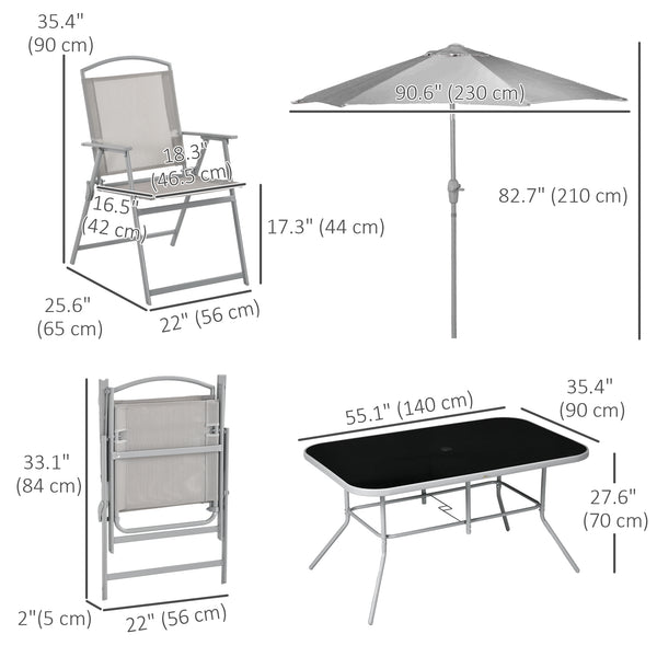 8-piece patio set with parasol, grey