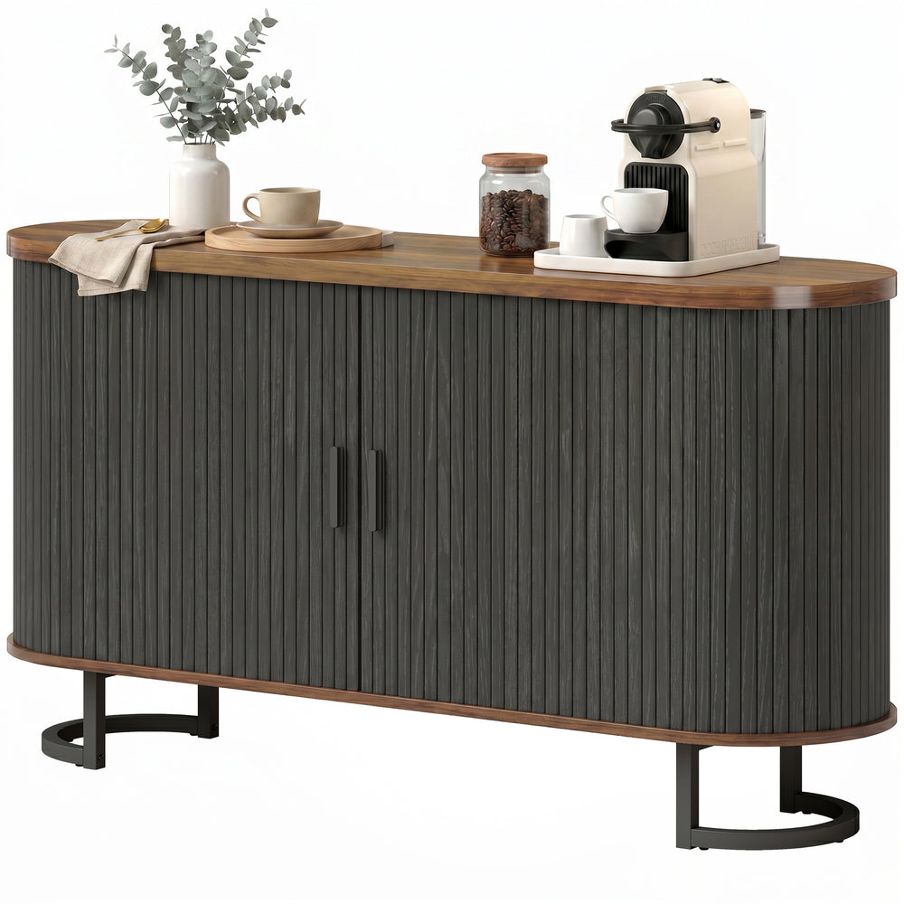 55" Fluted sliding door sideboard, black and brown