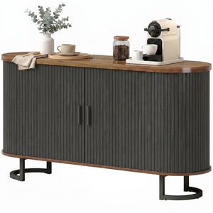 55" Fluted sliding door sideboard, black and brown