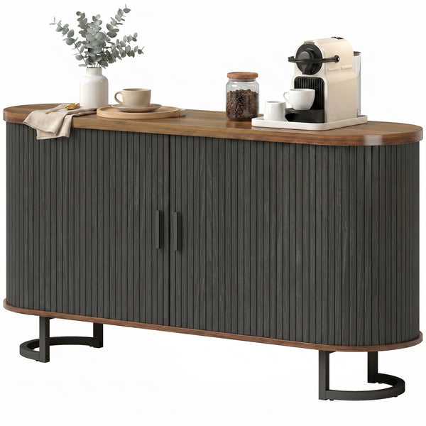 55" Fluted sliding door sideboard, black and brown